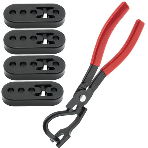Exhaust Hanger Removal Pliers and 4 Hole Exhaust Hanger Rubber kit, universal exhaust insulators muffler hangers Removal Tool (5PCS)