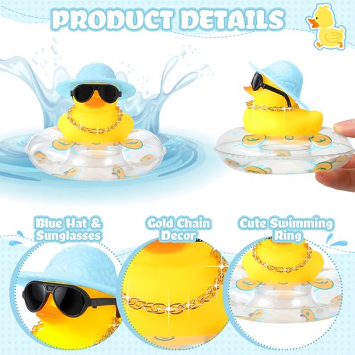Sotiff Mini Rubber Ducks Bulk for Kids Children Cute Yellow Duck Toy for Dashboard of Car Bathtub Ornaments with Sunglasses Swim Ring Mini Hat Necklace and for Baby Shower(24 Sets,Cute)