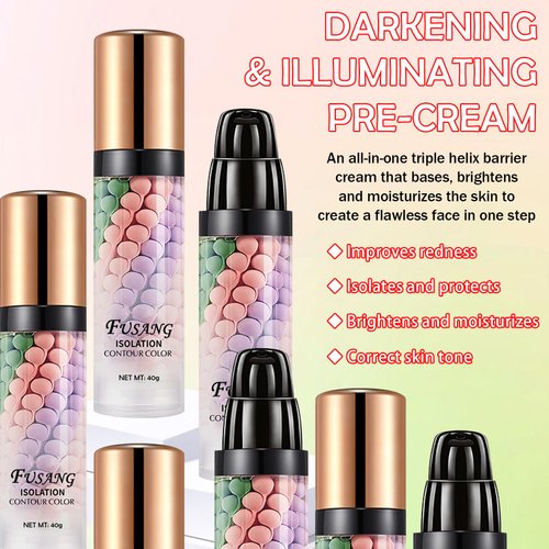 2PCS One Step Color Corrector Isolation Cream,Tri-Color Moisturizing Concealer Makeup Primer,Tinted Moisturizer Long Lasting Color Correcting Facial Serum Foundation for Flawless Makeup