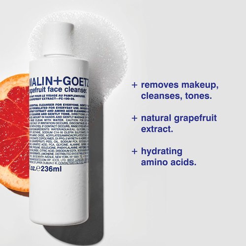 Malin + Goetz Grapefruit Face Cleanser, 8 Fl. Oz. - Men & Women Facial Cleanser for All Skin Types, Face Wash & Toner, Cleansing Facial Wash, Vegan & Cruelty Free