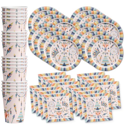 Tribal Boho Birthday Party Supplies Set Plates Napkins Cups Tableware Kit for 16
