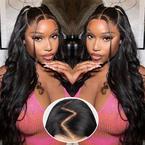 Kapelli Hair Glueless HD Lace Front Wigs Human Hair Pre Plucked Bleached Knots with Baby Hair 180% Density 9x6 Body Wave Lace Closure Wigs for Black Women Natural Black Color 24 Inch