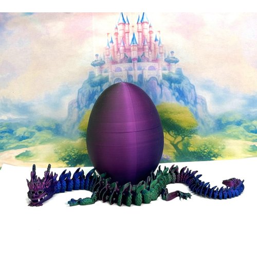 13" 3D Printed Dragon with Dragon Egg, Articulated Dragon, Red Blue Green Imperial Dragon, Dragon Fidget Toy, Home Office Decor Executive Desk Toy ID001-RBG-CLS