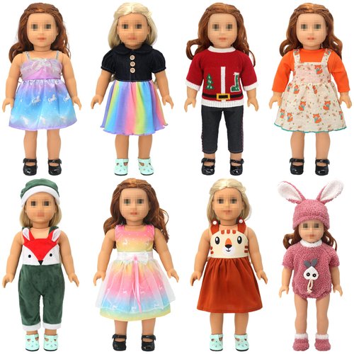 SOTOGO 8 Sets 18 Inch Girl Doll Clothes Doll Outfits for American 18 Inch Doll, Include Girl Doll Fashion Clothes and Doll Accessories