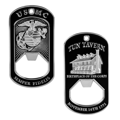 USMC Tun Tavern Dog Tag Bottle Opener | Marine Corps Birthday Challenge Coin | Beer Opener Gifts for Women & Men | Disabled USMC Vet Owned Business