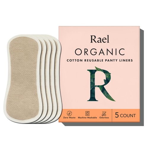 Rael Reusable Panty Liners Menstrual, Organic Cotton Cover - Postpartum Essential, Cloth Panty Liners for Women, Washable, Soft and Thin, Leak Free, Sensitive Skin (5 Count, Brown)
