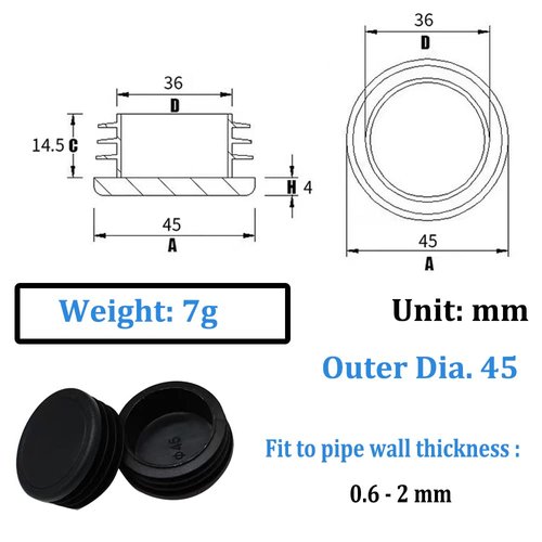 Round Tubing Plugs Dia.1 3/4"(45 mm), Plastic Tubing End Caps Durable Chair Glide for Chair Table Stool Leg Bar Stool Glides Inserts, Fence Plugs, Furniture or Fitness Equipment End Caps
