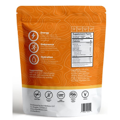 Voli Energy - Santa Barbara Citrus - Clean Energy Supplement, 100mg Caffeine from Green Tea Extract, No Artificial Sweeteners, No Added Sugars, Replenish and Revitalize, 15 Servings (Pack of 1)