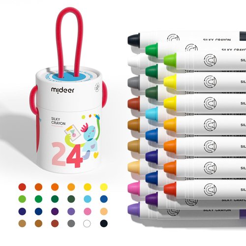 MiDeer Twistable Crayons for Toddlers, 24 Colors Washable Jumbo Crayons, Ultra-Silky Crayons with Colorful Crayon Bucket for Toddler 1-3, Easy to Hold Safe Art Supplies for Kids