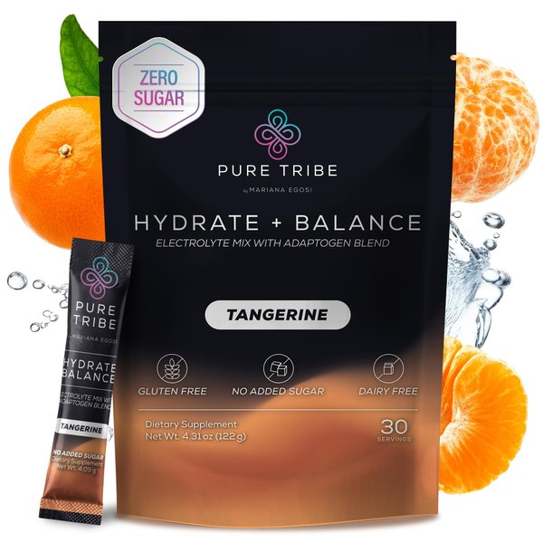 Pure Tribe Electrolytes Powder Packets - Sugar Free Hydration Powder Drink Mix Loaded with 6 B Vitamins & Minerals - Energy Drink Powder for Muscle & Mood Support - Tangerine Flavor - 30 Servings