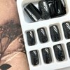 24 Pcs Black Press on Nails Square Glitter Fake Nails Glossy Glue on Nails with Nail Glue Natural Full Cover False Nail Tips Medium Stick on Nails Artificial Finger Manicure for Women Girls