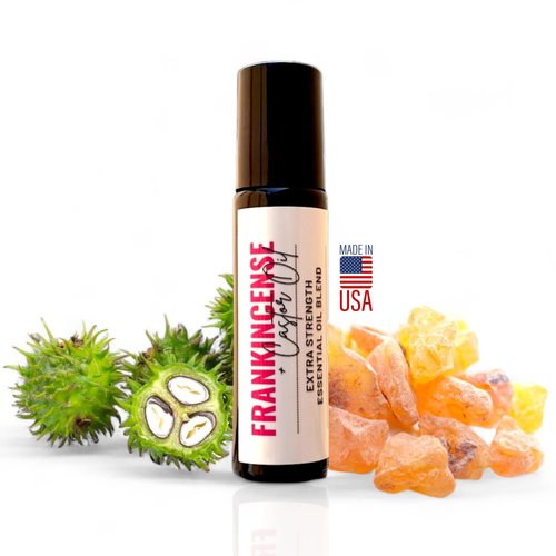 Frankincense + Organic Castor Oil Roller - Extra Strength Essential Oil Blend - Organic Cold Pressed Hexane Free Infused with Max Strength Boswellia Frereana Frankincense