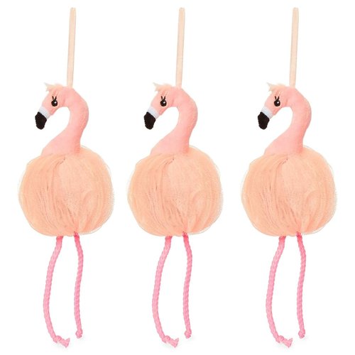 Pink Flamingo Loofah Bath Sponge Body Scrubber (3.5 x 11.5 In, 3 Pack)