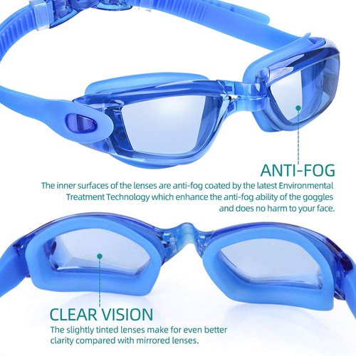 Uniswim Clear Swimming Goggles Anti Fog for Adult Swim Glasses Eye Protection for Swimming-Blue