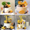 Construction Cake Topper, 18 PCS Construction Cake Decorations Set Excavator Tower Crane Cupcake Topper Traffic and Road Sign Decor Happy Birthday Party Supplies Favors