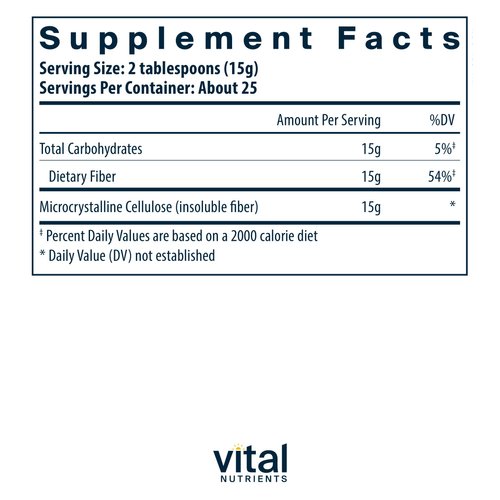 Vital Nutrients Cellulose Fiber | Vegan Fiber Supplement | Supports Normal Daily Bowel Function* | Insoluble Fiber for Digestion Aid* | Gluten, Dairy and Soy Free | Non-GMO | 375 Grams