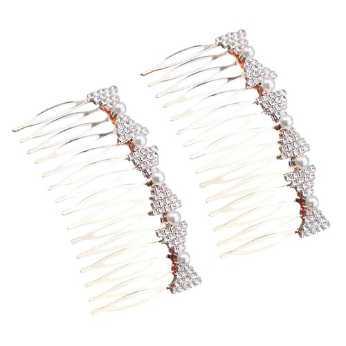 2 Pcs Faux Pearl Hair Side Combs Rhinestone Hair Comb Clips Bridal Decorative Combs Headpiece Wedding Crystal Hair Accessories for Women Girls Bow pearl