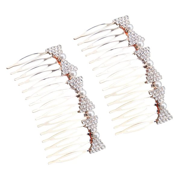 2 Pcs Faux Pearl Hair Side Combs Rhinestone Hair Comb Clips Bridal Decorative Combs Headpiece Wedding Crystal Hair Accessories for Women Girls Bow pearl