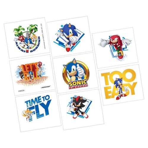 Vibrant Multicolor Sonic Temporary Tattoos - 2" x 1.75" (Pack of 8) - Perfect for Parties, Events, & Gifts