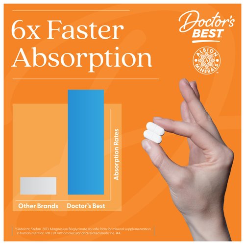 Doctor’s Best High Absorption Magnesium Glycinate Lysinate Supplement - 100% Chelated for Maximum Absorption - Magnesium for Sleep and Muscle Relaxation - 200 Mg Per Serving - 120 Tablets