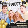 Fulmoon Pre Strung Happy Sweet 16 Banner Glitter Sixteenth Birthday Party Decorations 16th Birthday Party Sign Sweet 16 Party Decorations for Birthday Party Bachelorette Party (Black)