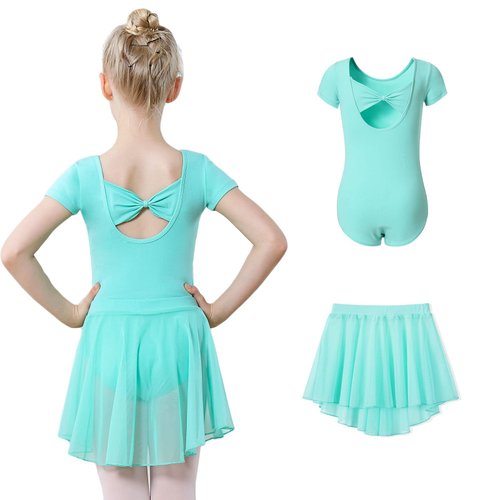 DIPUG Green Girls Ballet Leotards with Removable Skirt Toddler Hollow Back Dance Dress Combo Size 2t 3t 4t XS