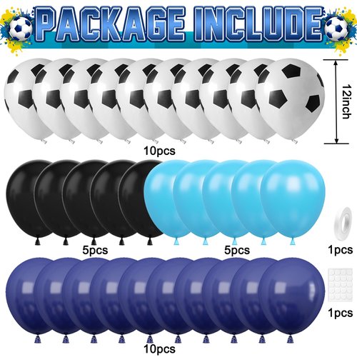 30pcs Soccer Balloon Blue Black,Soccer Print Balloon Set,Football Party Birthday Decorations,12 Inch Football Latex Balloon for Boys Kids Football Euros Football Sport Theme Party Decorations