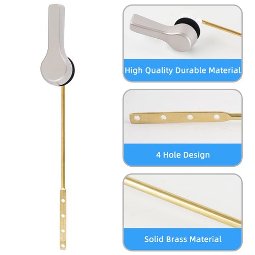 iFealClear Universal Brass Toilet Tank Flush Lever Replacement, Front Mount Toilet Trip Lever with Stainless Steel Flapper Chain for Most Front Mount Toilets, Brushed Nickel