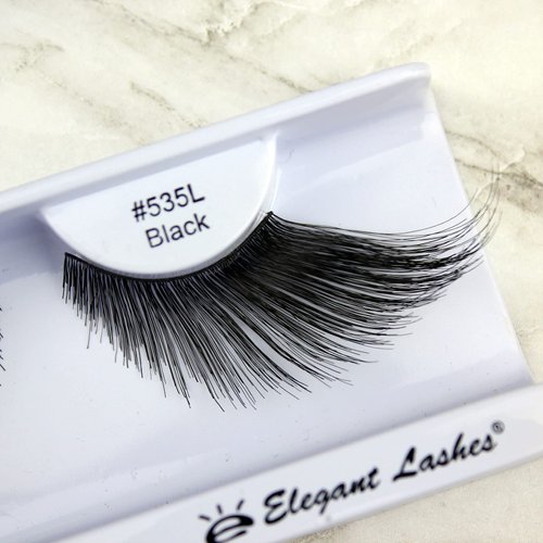 Elegant Lashes #535L | Drag Queen Halloween Thick Long Black 100% Natural Human Hair False Eyelashes for Queen Halloween SFX Dance Costume (Pack of 2)