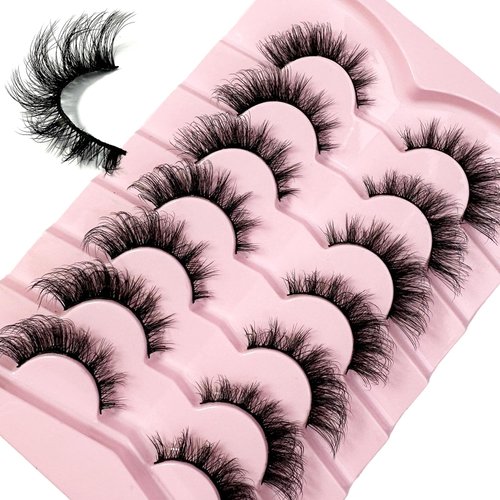 False Eyelashes Wispy Lashes Natural Look Fake Eyelashes Cat Eye Lashes Mink Fluffy Strip False Lashes Fox Eye Lashes Pack 7 Pairs (7Pairs2hao)