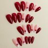 Y2K Press on Nails Medium Almond MABKJLF French Tip Fake Nails Wine Red Full Cover Red Star False Nails with Designs Glossy Glue on Nails Acrylic Nails Manicure Artificial Nails for Women Girls 24Pcs