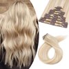 Clip In Hair Extensions 8pcs 14inch Real Human Hair Highlighted Ombre Light Ash Brown Mixed Bleach Blonde