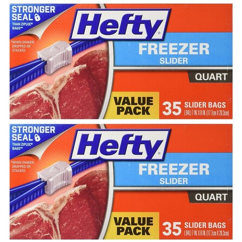 Hefty Slider Freezer Bags, Quart, 70 Count (2 X 35 Count Boxes)
