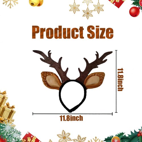 DUOJINSANXI Reindeer Antlers Headband, Reindeer Ears, Deer Antler Headband, Christmas Headband, Makeup Headband Animal, Christmas Costumes for Women Adults Christmas Halloween Cosplay Party Favors