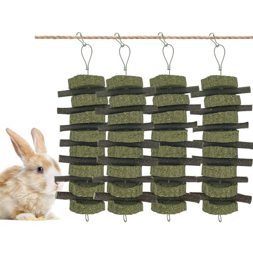 Rabbit Bunny Treats Guinea Pigs Chew Toys Sticks with Grass Cakes Heart Shaped Chew Toys Pets Treats for Bunny Rabbits Hamster Chinchilla 4Pcs