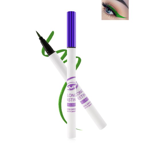 Green Liquid Colored Eyeliner, Waterproof Long Lasting Eyeliner Pencil Smudge Proof, Matte Smooth Eye Liner Pen, Quick-Dry, Ultra-Fine Tip, High Pigment Color Eyeliner Makeup for Festivals Cosplay-07