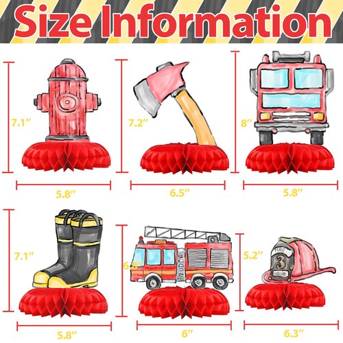 HaPiBiDesign Firetruck PartyTable Centerpieces - Firetruck Party Decoration - 12 PCS Firetruck Birthday Decorations - Fire Truck Party Favors for Kids