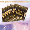 Black and Gold Birthday Decorations Black and Gold Birthday Tableware Set Party Supplies Includes Black Gold Table Cloth Cover Paper Plates Napkins for Birthday Party Decoration Supplies