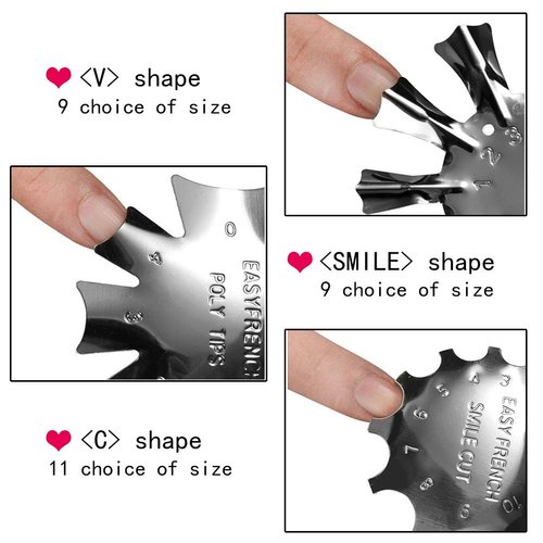 DANNEASY 3Pcs Easy French Nail Smile Line Acrylic Gel Cutter Tool C-Shaped Manicure Edge Trimmer Cutter Template With 1Pcs French Nail Stickers Tips Guides