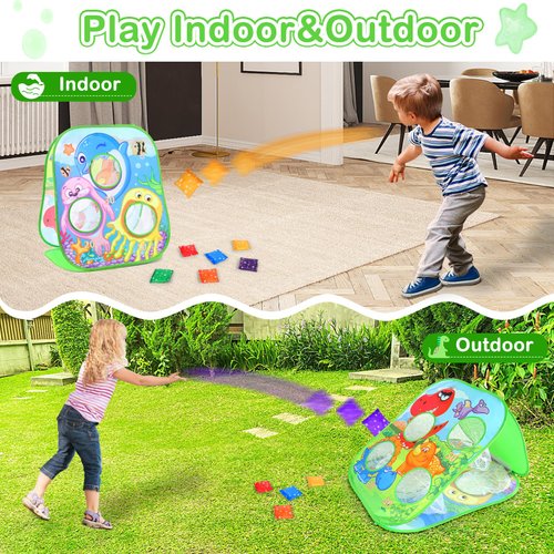 Sisland Bean Bag Toss Game Outdoor Toddler Toy, Foldable Portable Dinosaur Corn Hole Game for Kids, Indoor Outside Yard Party Games for Kids Age 3 4 5 6, Gift for Boy Girl Birthday or Christmas