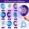 Suilung 50 Counts Winter Snowflake Balloons 12 Inch Balloon Garland Wonderland Latex White Blue Purple Balloons for Christmas Holiday Wedding Baby Shower Party Decoration Home Supplies