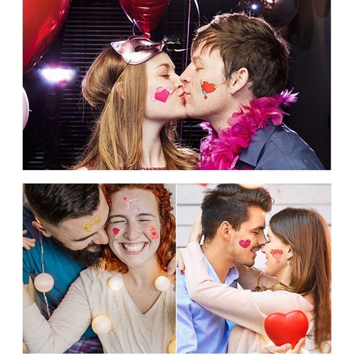 10 Sheets Valentines Temporary Tattoo Stickers Red Lips Heart Love Rose Fake Tattoo Stickers Valentines Day Party Supplies Women Girls man Face Stickers (style 3)