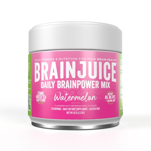BrainJuice Nootropics Brain Support Supplement, Gluten Free Powder for Energy and Focus, Drink Mix with L Theanine, Alpha GPC, Vitamin B, Organic Green Tea Extract Caffeine, Watermelon, 15 Servings