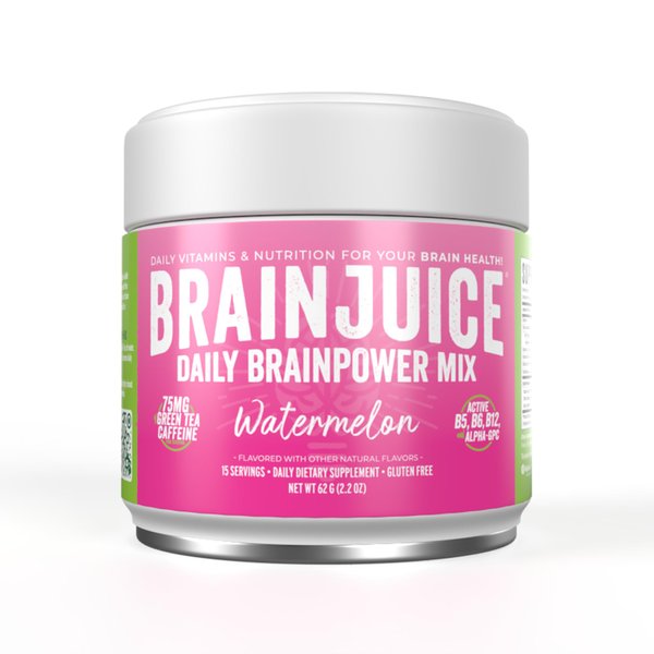 BrainJuice Nootropics Brain Support Supplement, Gluten Free Powder for Energy and Focus, Drink Mix with L Theanine, Alpha GPC, Vitamin B, Organic Green Tea Extract Caffeine, Watermelon, 15 Servings