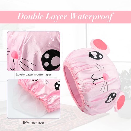 G2PLUS Kids Shower Cap, 2PCS Funny Cute Cartoon Bath Hat, Waterproof Shower Bath Caps for Kids, Elastic Bath Cap for Boys or Girls