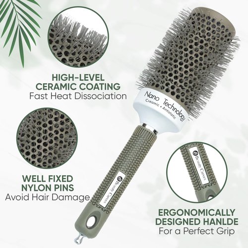 Beauty Carves Round Brush Set, 45&53mm Barrel with 4 Clips – Round Brush for Blow out with Flexible Nylon 66 Bristles Nano Ionic Heat Resistant Tech for Professional Curling, Styling & Shining Texture