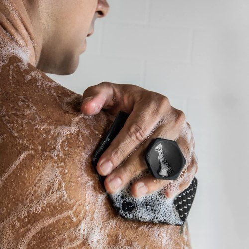 Tooletries - Body Scrubber & Storage Hook - 100% Silicone Scrubber for Deep Cleaning & Exfoliating Your Skin - Long Lasting Easy to Clean - Charcoal