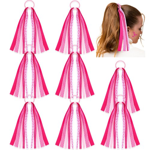 CN Hair Tie, 8Pcs 4th of July Hair Streamer Cheer Bows - American Flag Hair Ribbon Ponytail Holde...