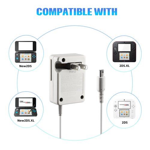 2DS Charger, AC Adapter Charger for Nintendo 2DS/2DS XL/New 2DS/New 2DS XL, Home Travel Charger Wall Plug Power Adapter (100-240 v)