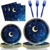 96 Pcs Starry Night Plates and Napkins Party Supplies Sweet theme Tableware Set Galaxy Party Decorations Favors for Outer Space Birthday Baby Shower Serves 24 Guests